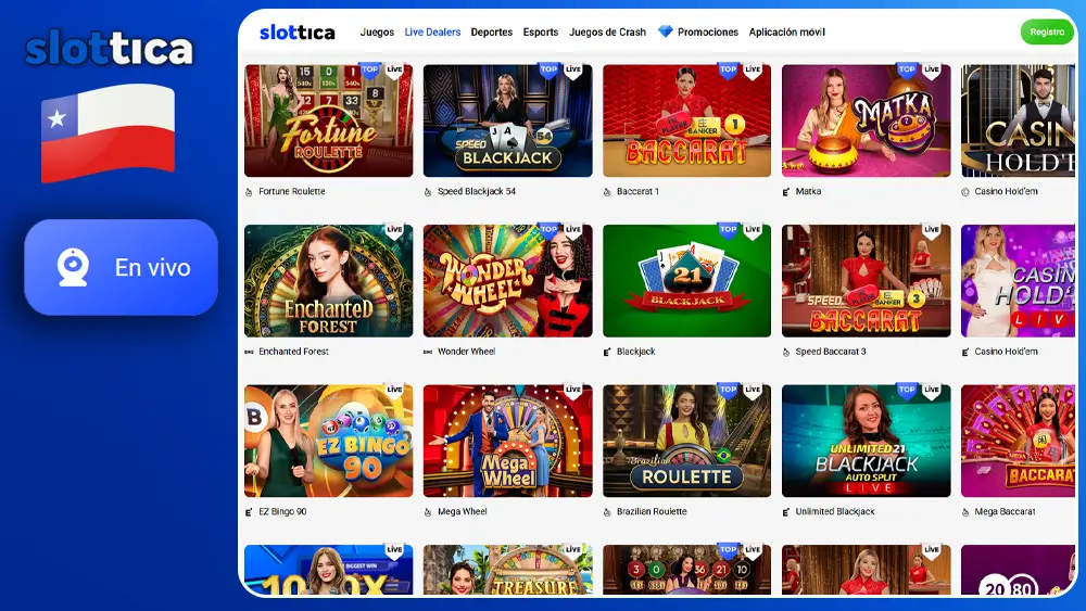 Juegos con Crupieres Reales en Slottica Chile